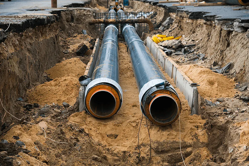 Pre-insulated district heating distribution pipework